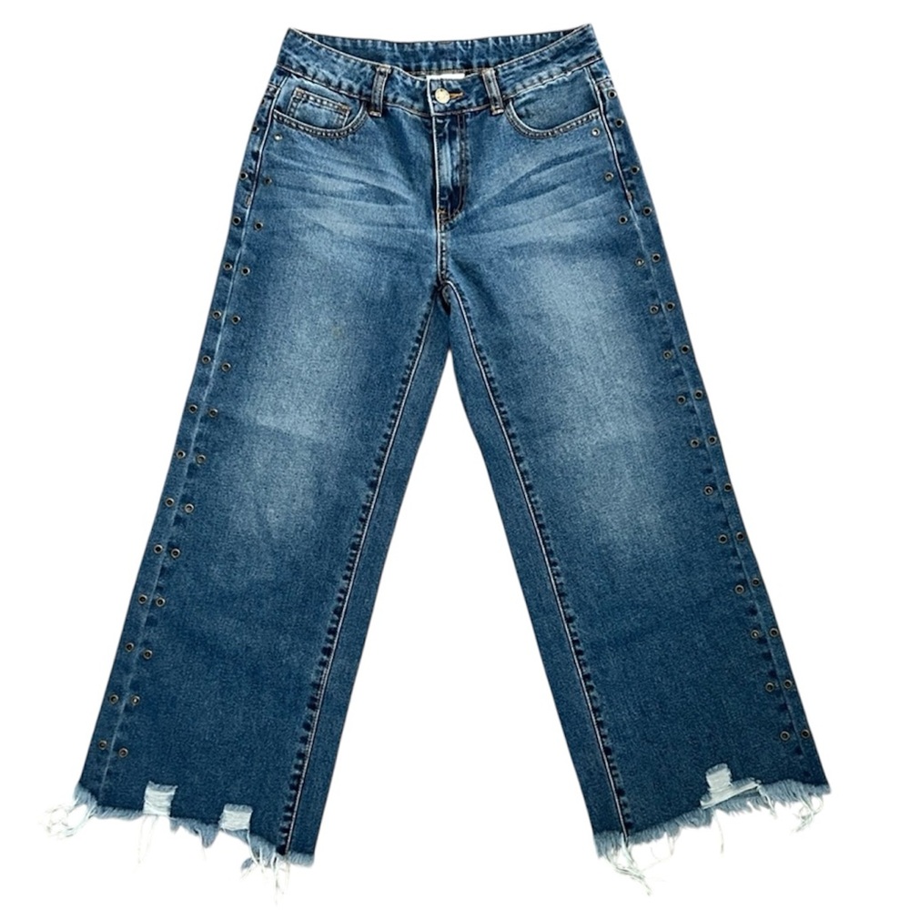 Litz Dark Wash Wide Leg Cropped Frayed Hem Jeans Size 26